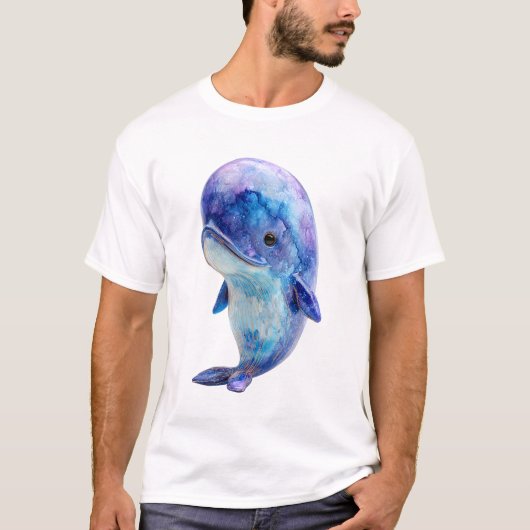 宇宙銀河水彩クジラ メンズ Tシャツ (正面)
