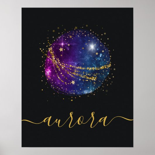 宇宙銀河系と金ゴールドスターパーソナライズされたポスター ポスター (正面)