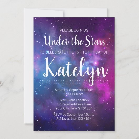 宇宙銀河系アンダーザスターズティーンエイジ誕生日 招待状 (正面)