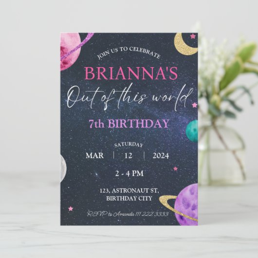 宇宙銀河系ガール第3期第5期第7期第8誕生日 招待状 (スタンド正面)