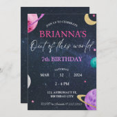 宇宙銀河系ガール第3期第5期第7期第8誕生日 招待状 (正面/裏面)