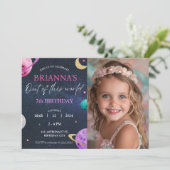 宇宙銀河系ガール第3第5第6第7第8フォト誕生日 招待状 (スタンド正面)