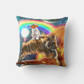 宇宙銀河系キャットライディングタイガーオンピザ クッション (正面)