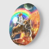 宇宙銀河系キャットライディングタイガーオンピザ ラージ壁時計 (傾斜)