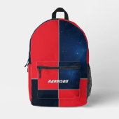 宇宙銀河系ジオメトリックレッドネイビーブルーパーソナライズされた プリントバックパック (正面)