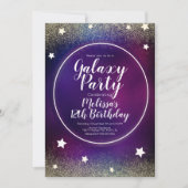 宇宙銀河系ネブラグリッタームーン誕生日パープル 招待状 (正面)