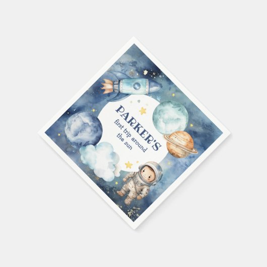 宇宙銀河系ファーストのまわりにトリップザサン誕生日 スタンダードカクテルナプキン (角)