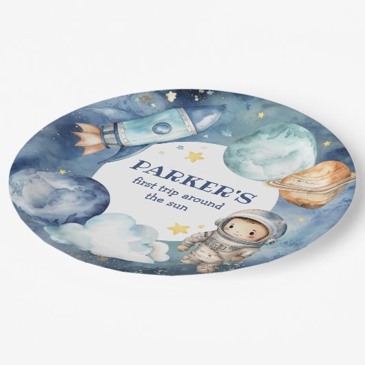 宇宙銀河系ファーストのまわりにトリップザサン誕生日 ペーパープレート (アングル)
