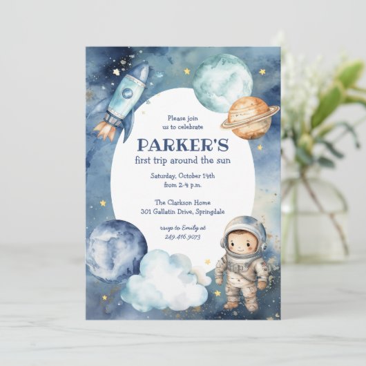 宇宙銀河系ファーストのまわりにトリップザサン誕生日 招待状 (スタンド正面)