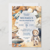 宇宙銀河系ファーストのまわりにトリップザサン誕生日 招待状 (正面)