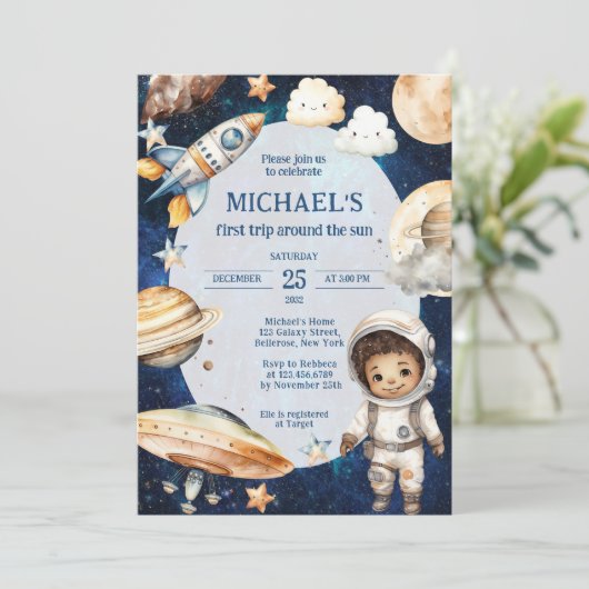 宇宙銀河系ファーストのまわりにトリップザサン誕生日 招待状 (スタンド正面)