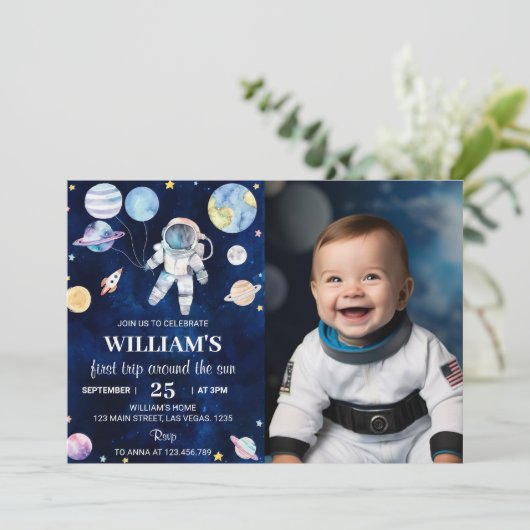 宇宙銀河系ボーイ1st誕生日招待状 招待状 (スタンド正面)