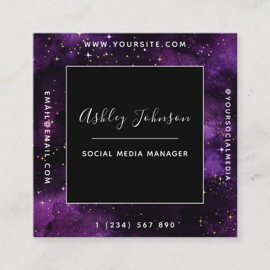 宇宙銀河系モダンソーシャルメディア宇宙の輝き スクエア名刺 (正面)