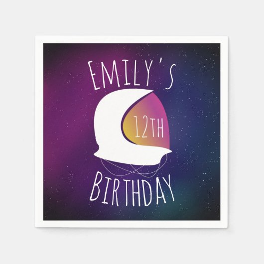 宇宙銀河系宇宙飛行士パープルグラデーション誕生日パーティー スタンダードカクテルナプキン (正面)