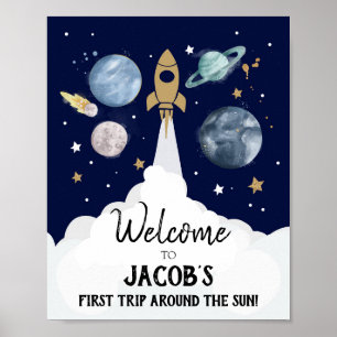 宇宙銀河系宇宙飛行士ボーイ誕生日歓迎 ポスター