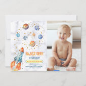 宇宙銀河系惑星写真誕生日 招待状 (正面)