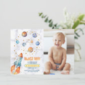 宇宙銀河系惑星写真誕生日 招待状 (スタンド正面)