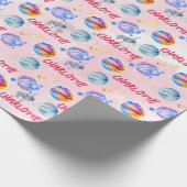 宇宙銀河系惑星月星ベビーガール誕生日 ラッピングペーパー (角)