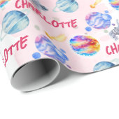 宇宙銀河系惑星月星ベビーガール誕生日 ラッピングペーパー (ロールコーナー)