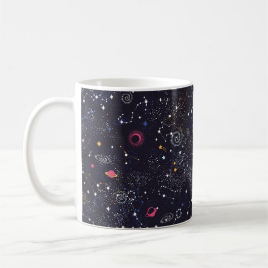 宇宙銀河系星座シームレスパターン コーヒーマグカップ (左)