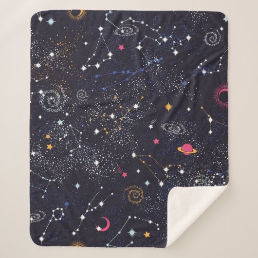 宇宙銀河系星座シームレスパターン シェルパブランケット (正面)