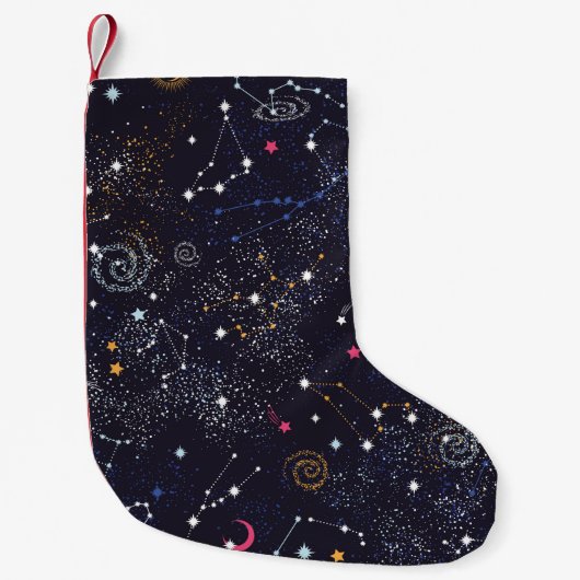 宇宙銀河系星座シームレスパターン スモールクリスマスストッキング (正面)