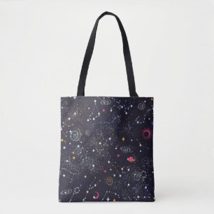 宇宙銀河系星座シームレスパターン トートバッグ
