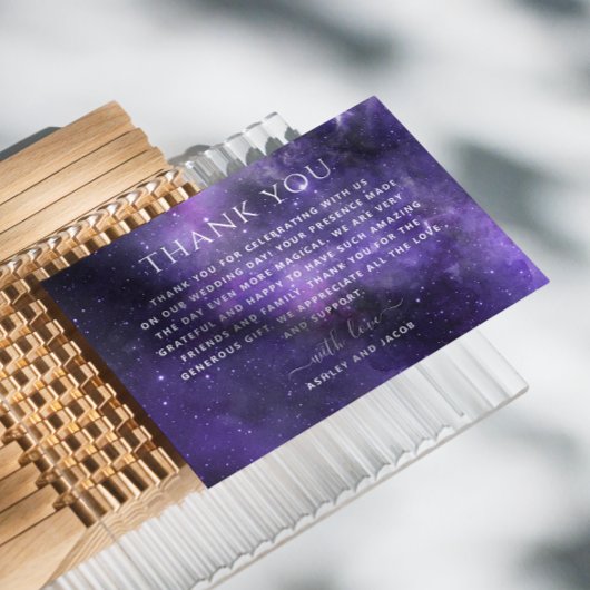 宇宙銀河系星。パープル宇宙結婚ナイト サンキューカード