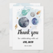 宇宙銀河系水色惑星ロケット1回目の誕生日 サンキューカード (正面/裏面)