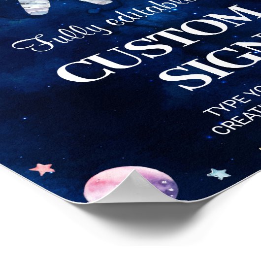 宇宙銀河系男の子の誕生日パーティテーブルサイン ポスター (角)