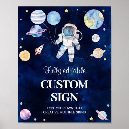 宇宙銀河系男の子の誕生日パーティテーブルサイン ポスター (正面)