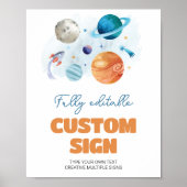 宇宙銀河系誕生日パーティーテーブルの署名 ポスター (正面)