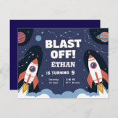 宇宙銀河系誕生日招待状カード 招待状 (正面/裏面)