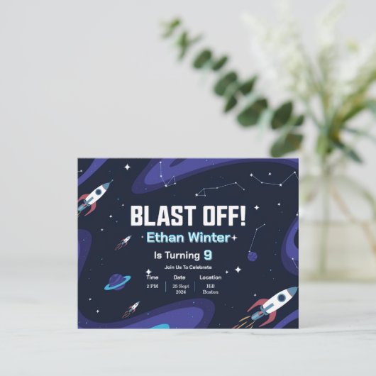 宇宙銀河系誕生日招待状カード 招待状 (スタンド正面)