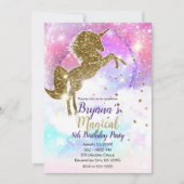 宇宙銀河系金ゴールドグリッターユニコーンマジカルパーティー 招待状 (正面)