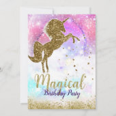 宇宙銀河系金ゴールドグリッターユニコーンマジカルパーティー 招待状 (裏面)