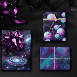 宇宙銀河系 |ターコイズブルーパープルネブラ ラッピングペーパーシート