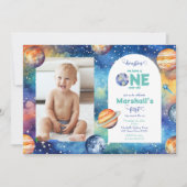 宇宙銀河系✨惑星フォトファースト誕生日 招待状 (正面)