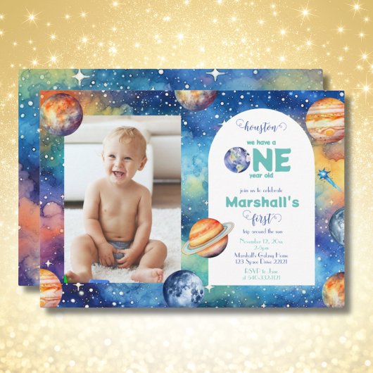 宇宙銀河系✨惑星フォトファースト誕生日 招待状