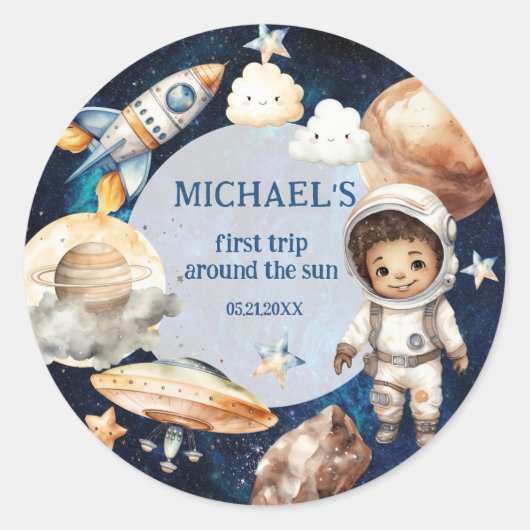 宇宙銀河系First Trip のまわりに the Sun Sticker ラウンドシール (正面)