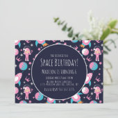 宇宙銀河 ピンクのお姫様 宇宙飛行士の誕生日 招待状 (スタンド正面)