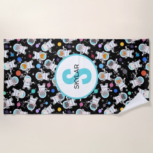宇宙飛パーソナライズされた行士の猫たちが宇宙の子猫たち ビーチタオル (正面)