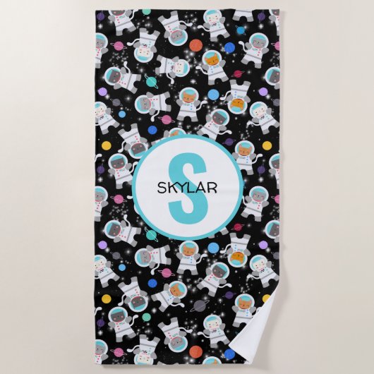 宇宙飛パーソナライズされた行士の猫たちが宇宙の子猫たち ビーチタオル (正面)