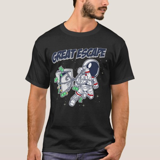 宇宙飛行士おもしろいが宇宙で脱出 Tシャツ (正面)