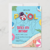 宇宙飛行士おもしろいプールパーティー誕生日 招待状 (正面)
