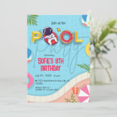 宇宙飛行士おもしろいプールパーティー誕生日 招待状 (スタンド正面)