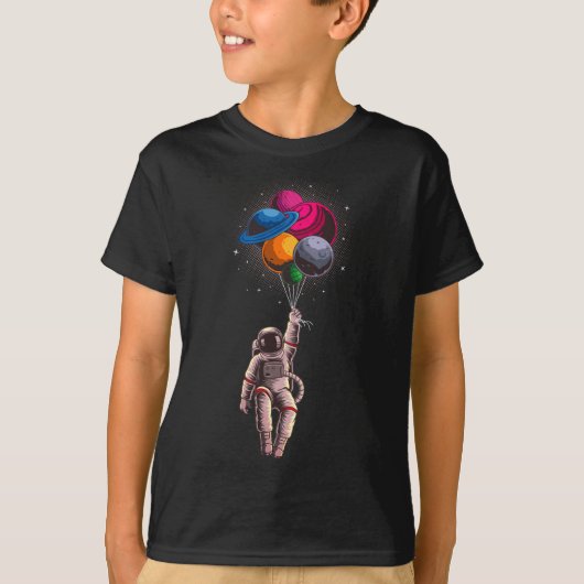 宇宙飛行士おもしろい浮動惑星バルーンTシャツ Tシャツ (正面)