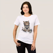 「宇宙飛行士おもしろい猫Tシャツ – かわいい宇宙子猫 トライブレンドTシャツ (正面全面)