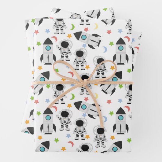 宇宙飛行士およびロケット宇宙パターン ラッピングペーパーシート (インサイチュ)