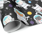 宇宙飛行士かわいいパターン子猫たち ラッピングペーパー (ロールコーナー)